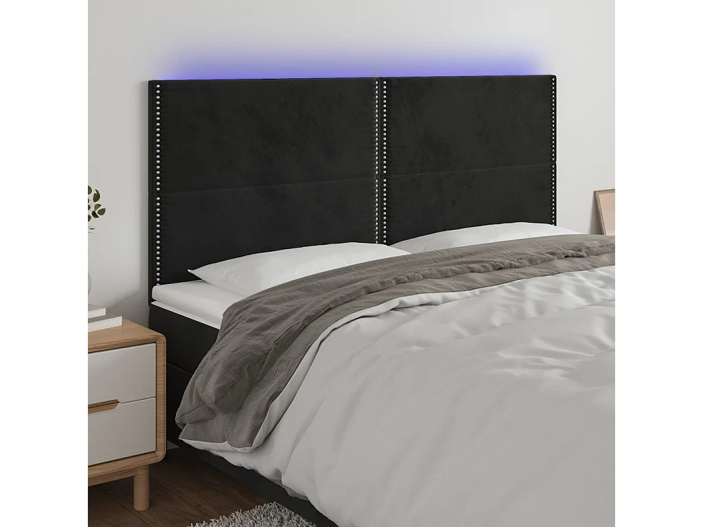 Testiera a LED Nera 160x5x118/128 cm in Velluto