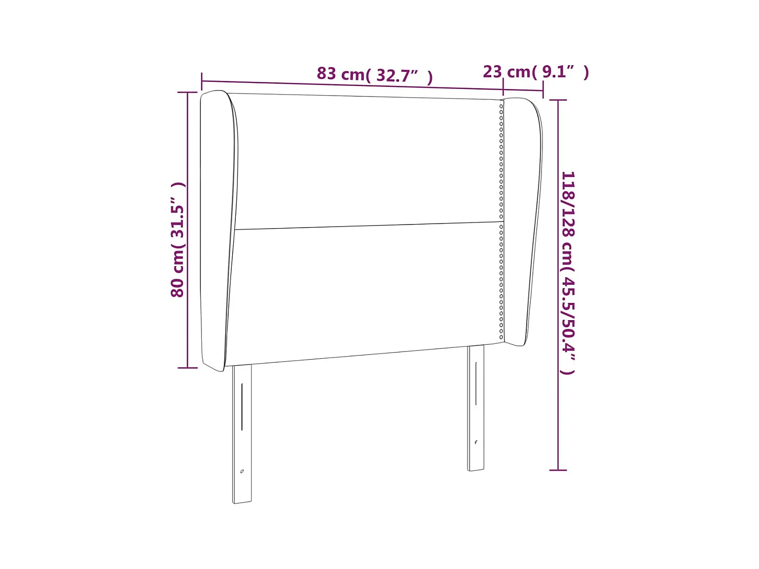 Testiera ad Orecchio Rosa 83x23x118/128 cm in Velluto