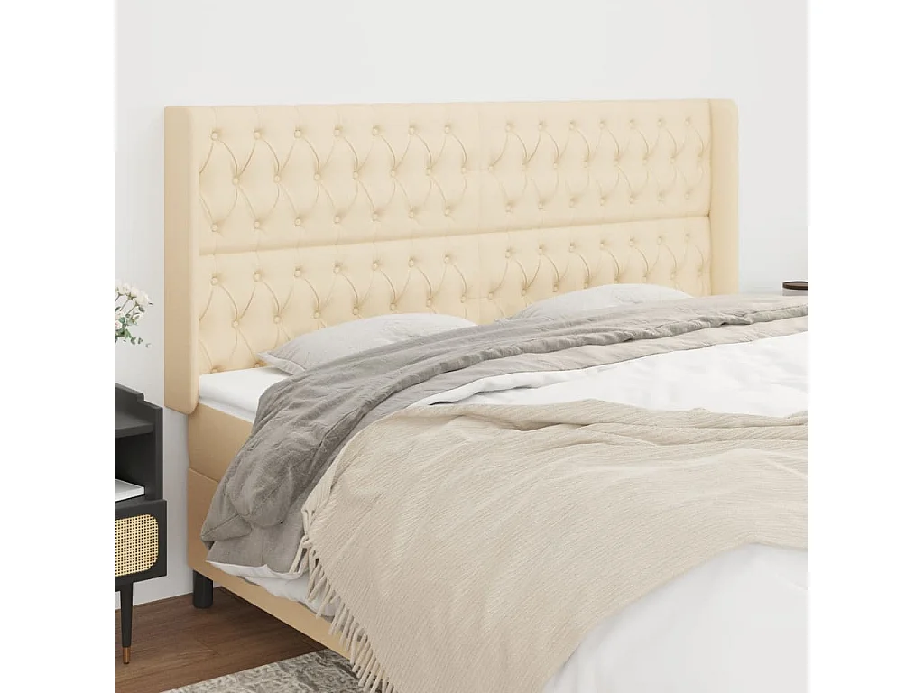 Tête de lit avec oreilles Crème 203x16x118/128 cm Tissu