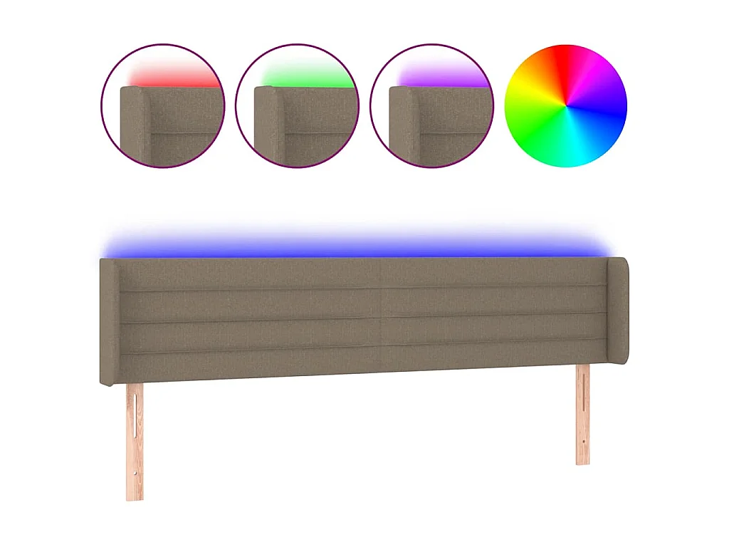 Testiera a LED Tortora 203x16x78/88 cm in Tessuto