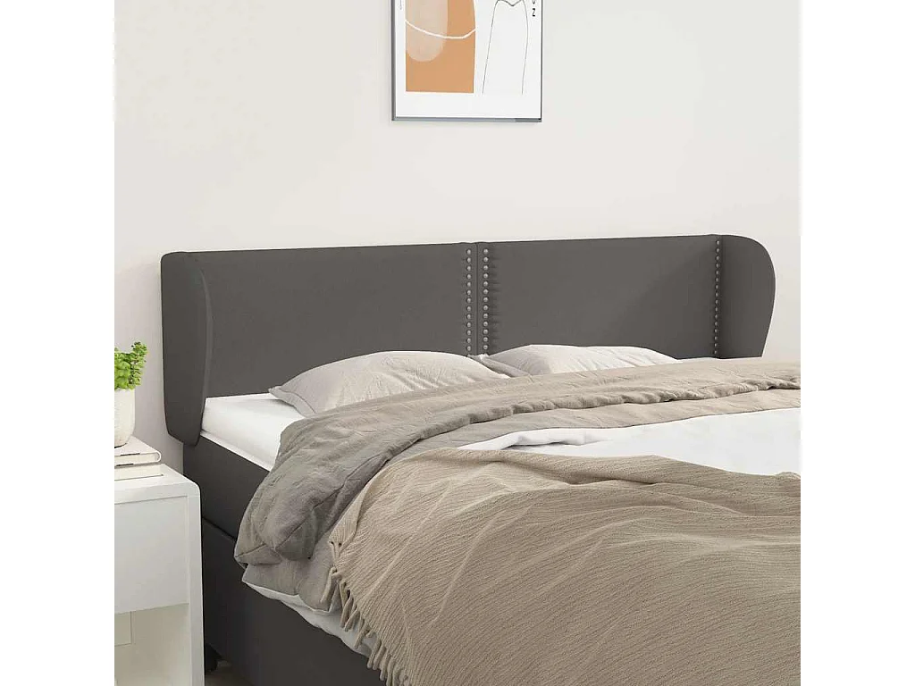Kopfteil mit Ohren Grau 147x23x78/88 cm Kunstleder