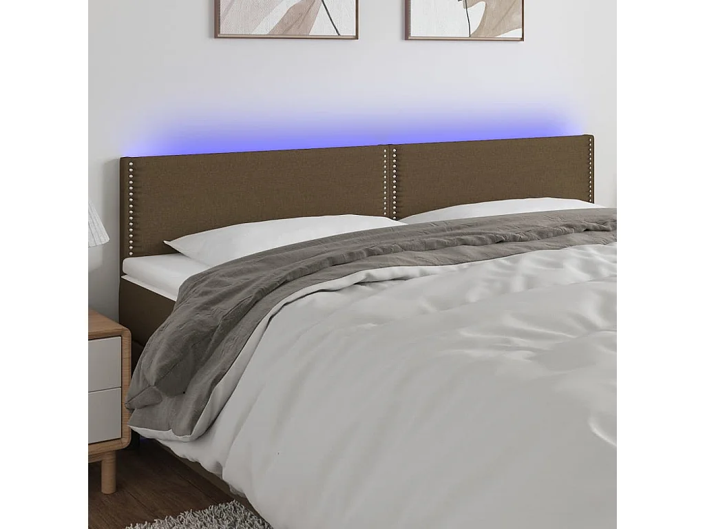 Tête de lit à LED Marron foncé 200x5x78/88 cm Tissu