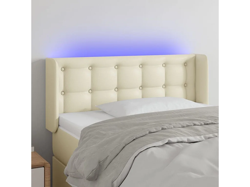 Hoofdbord LED 83x16x78/88 cm kunstleer crèmekleurig