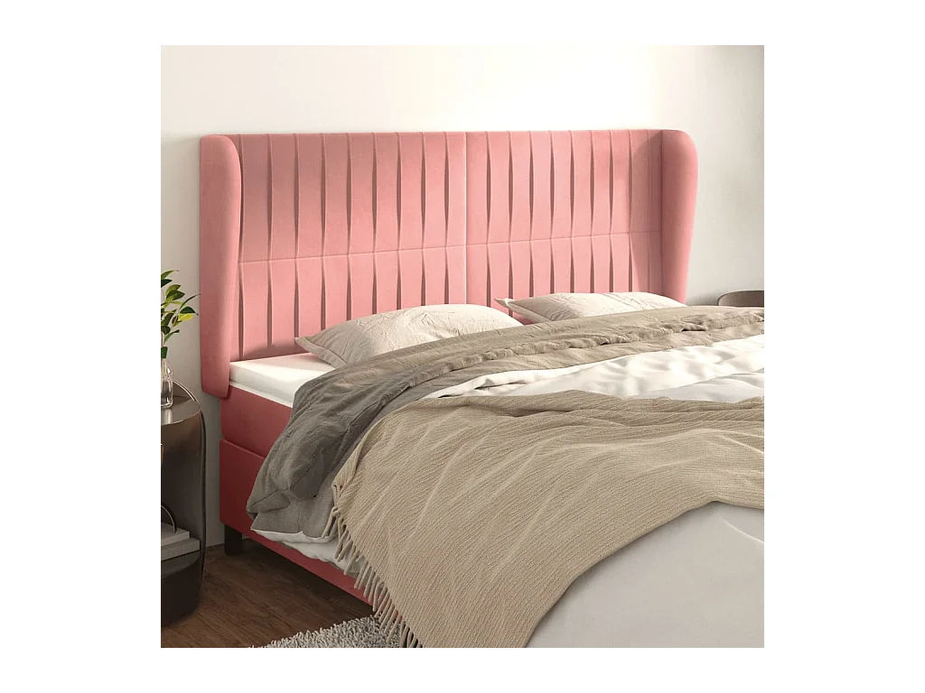 Tête de lit avec oreilles Rose 163x23x118/128 cm Velours