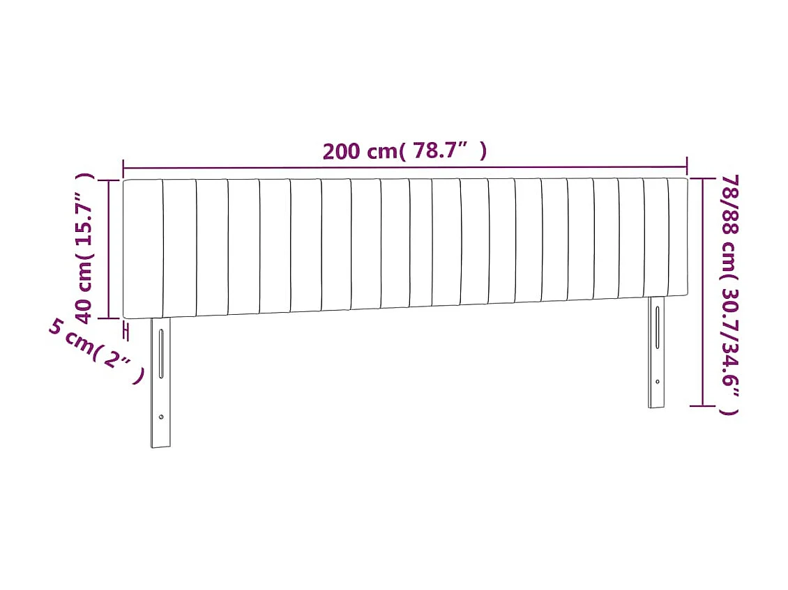 Testiera a LED Tortora 200x5x78/88 cm in Tessuto