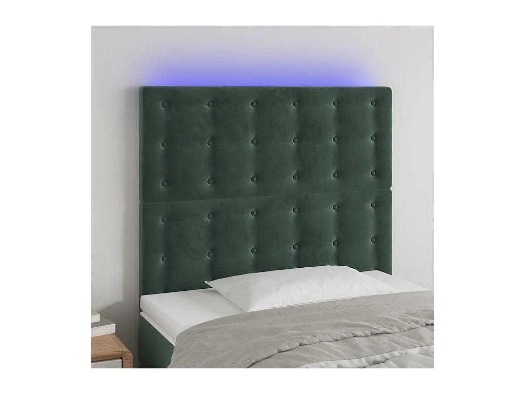Tête de lit à LED Vert foncé 100x5x118/128 cm Velours
