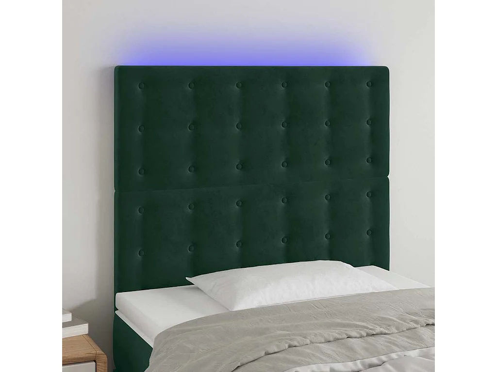 Tête de lit à LED Vert foncé 100x5x118/128 cm Velours