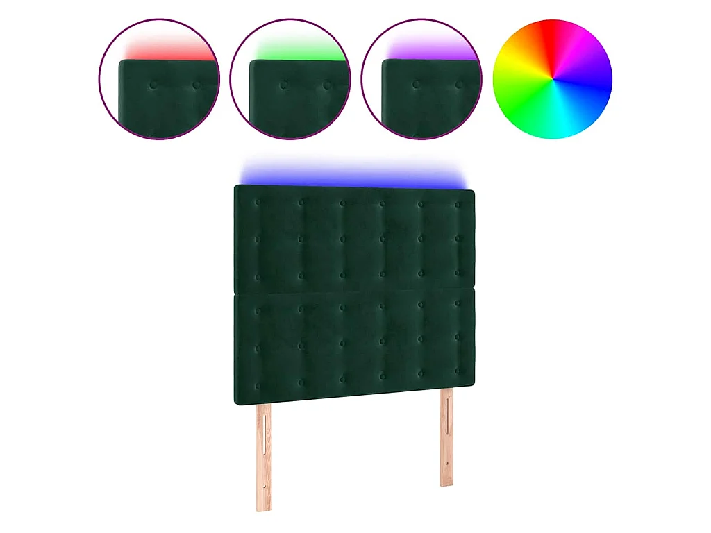 Tête de lit à LED Vert foncé 100x5x118/128 cm Velours