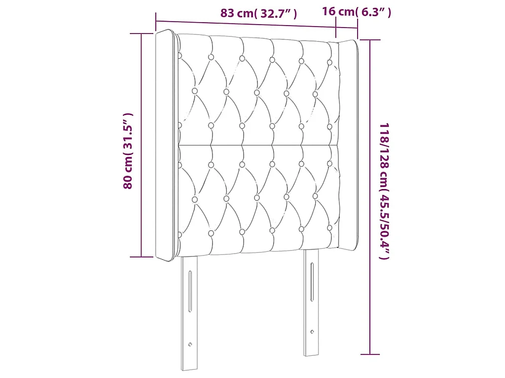 Hoofdbord met randen 83x16x118/128 cm stof blauw