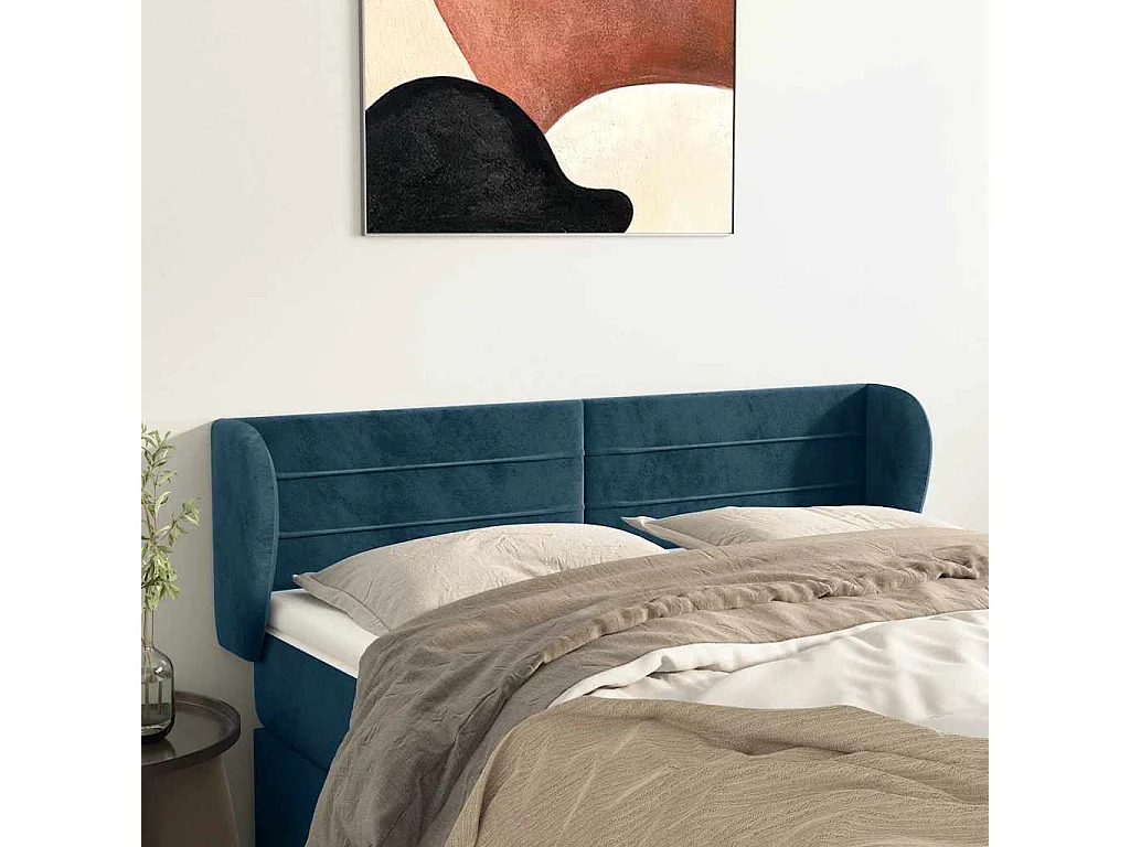Testiera ad Orecchio Blu Scuro 147x23x78/88 cm in Velluto
