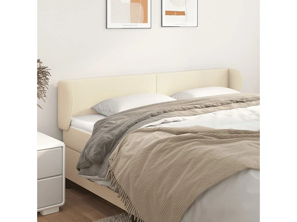 Cabeceira de cama c/ abas couro artificial 183x23x78/88cm creme