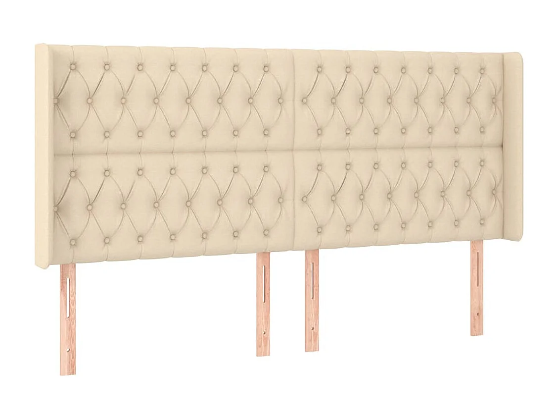 Hoofdbord met randen 183x16x118/128 cm stof crèmekleurig