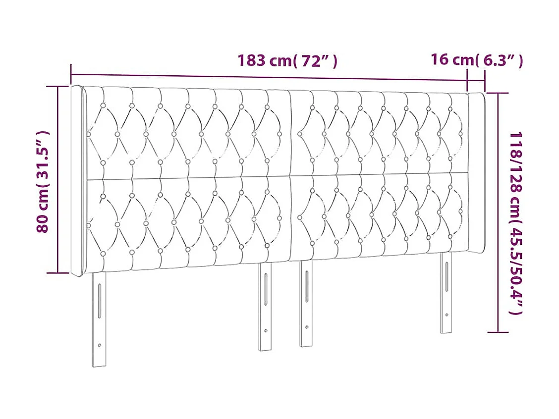 Hoofdbord met randen 183x16x118/128 cm stof crèmekleurig