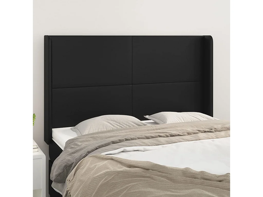 Hoofdbord met randen 147x16x118/128 cm kunstleer zwart