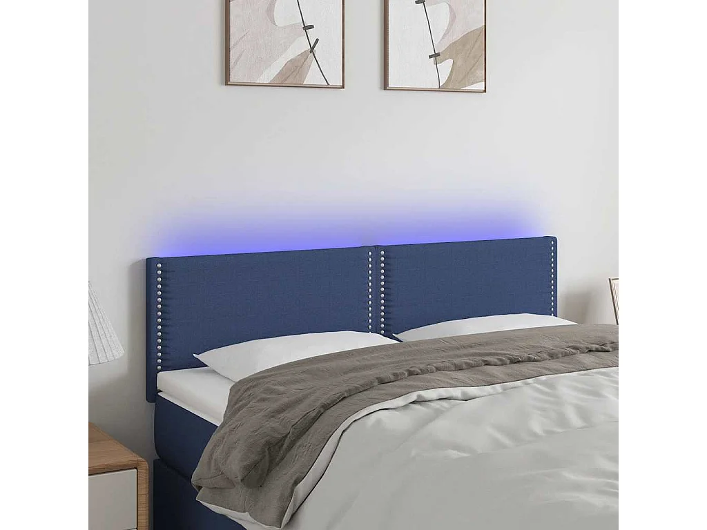 Tête de lit à LED Bleu 144x5x78/88 cm Tissu