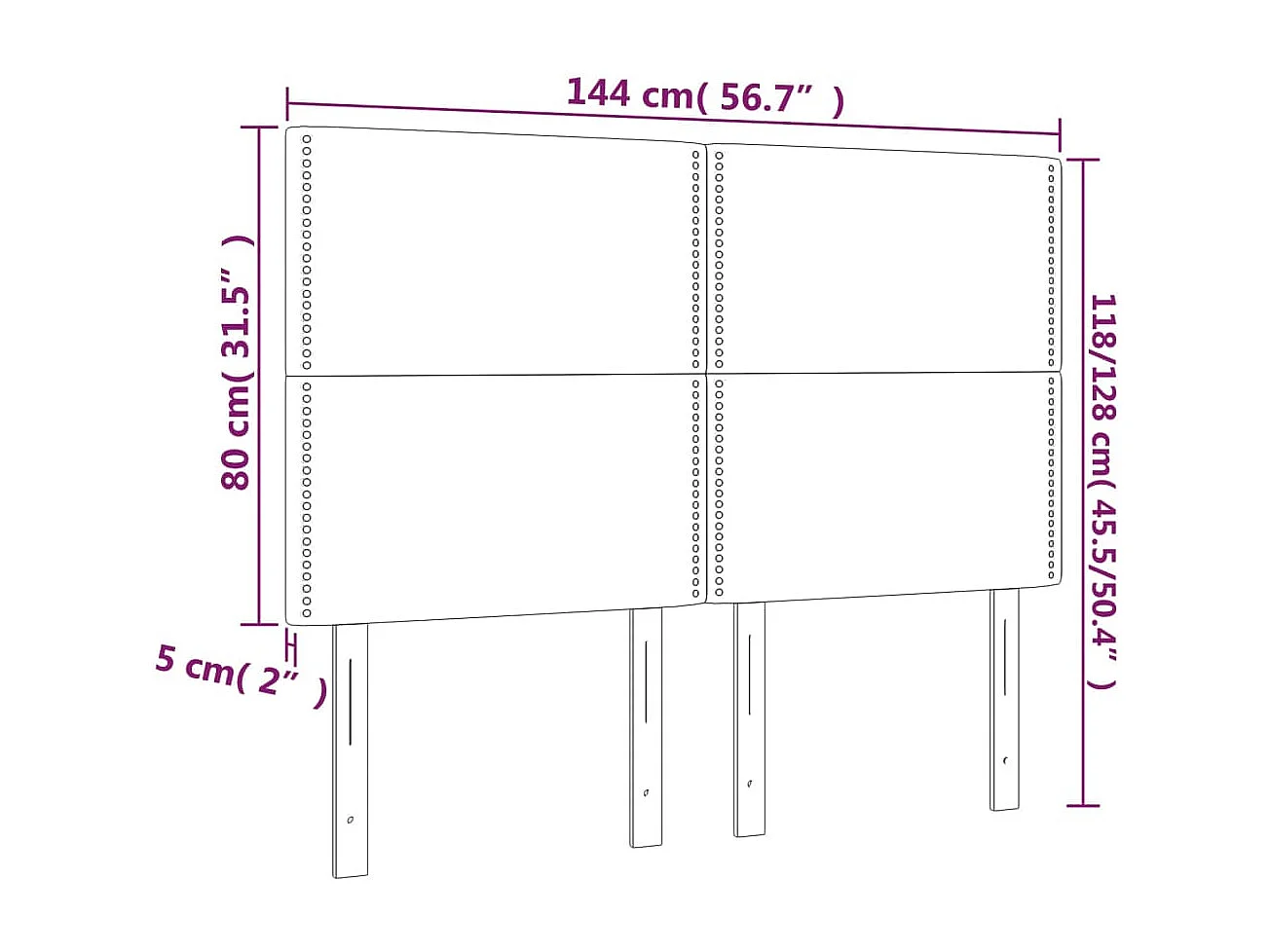 Tête de lit à LED Gris foncé 144x5x118/128 cm Tissu