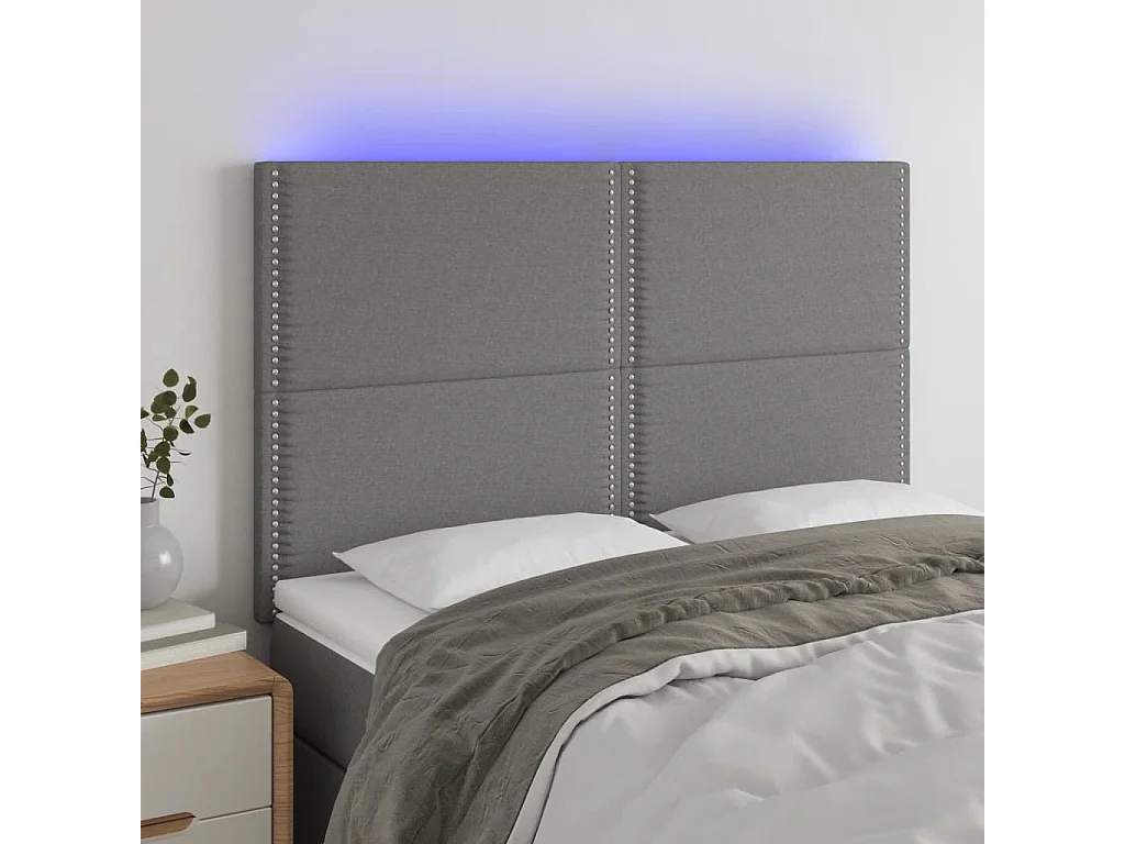 Testiera a LED GrigioScuro 144x5x118/128cm inTessuto