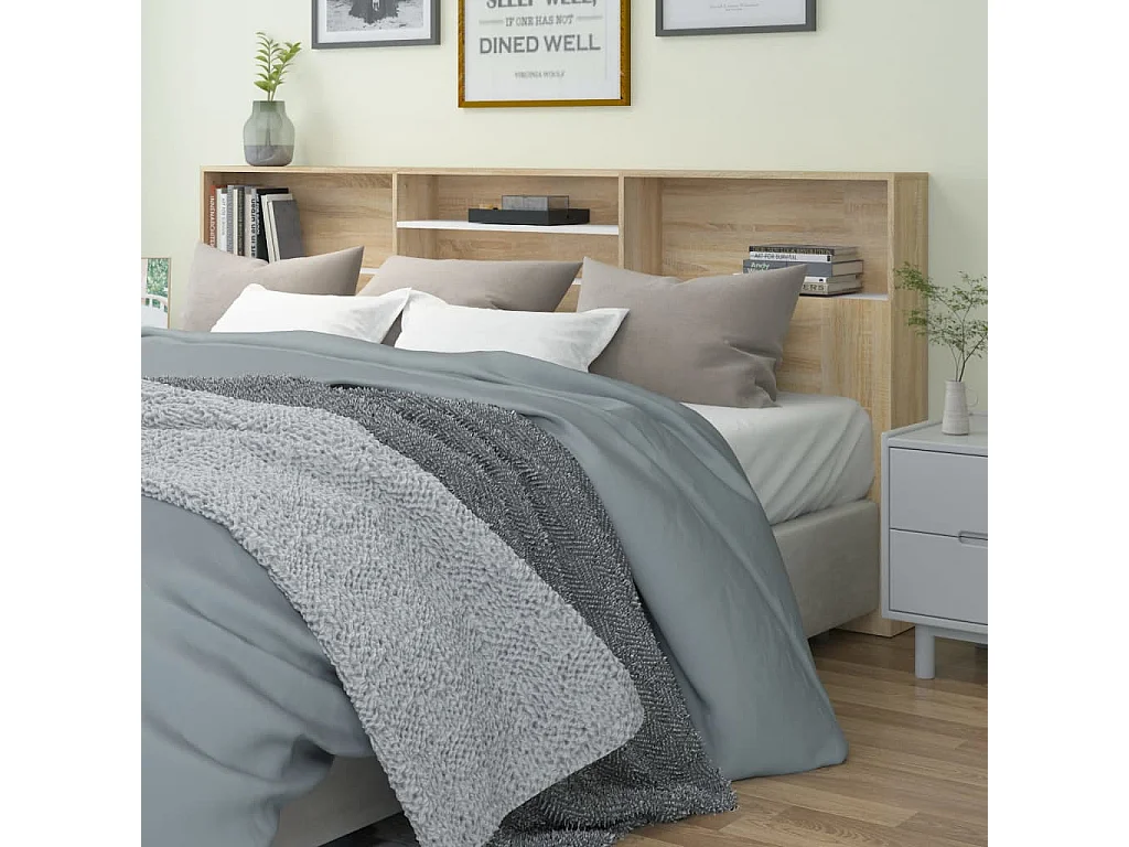 Armoire de tête de lit Blanc et chêne sonoma 220x19x103,5 cm