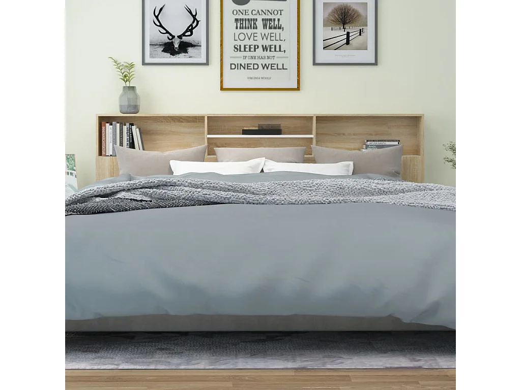 Armoire de tête de lit Blanc et chêne sonoma 220x19x103,5 cm