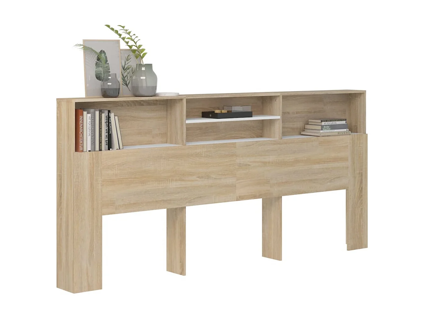 Armoire de tête de lit Blanc et chêne sonoma 220x19x103,5 cm