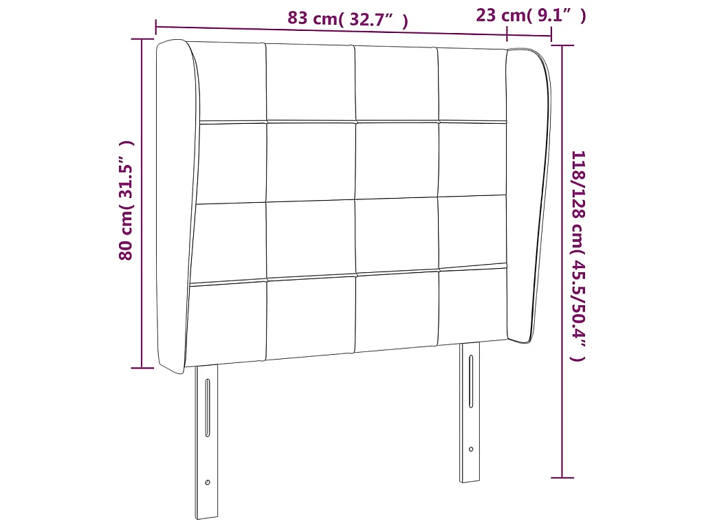 Hoofdbord met randen 83x23x118/128 cm stof crèmekleurig