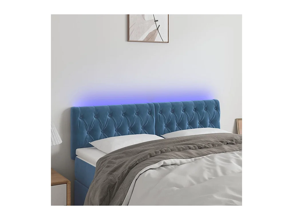 Tête de lit à LED Bleu foncé 144x7x78/88 cm Velours