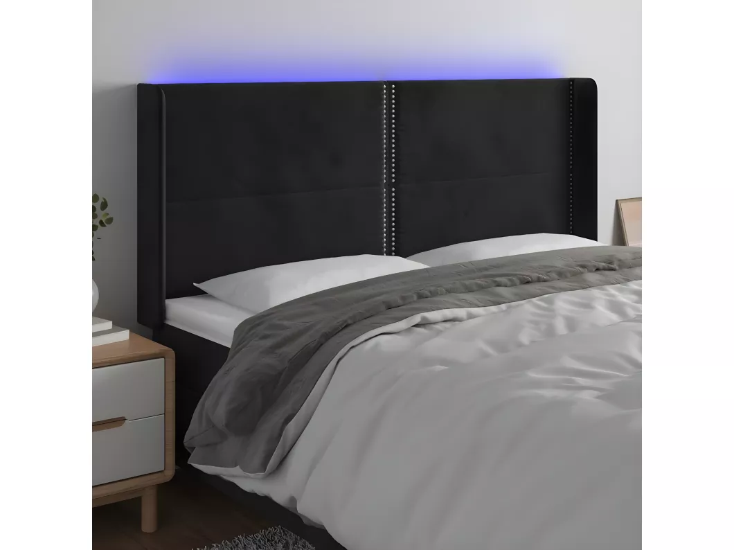 Kauf Unique LED Kopfteil Schwarz 183x16x118/128 cm Samt