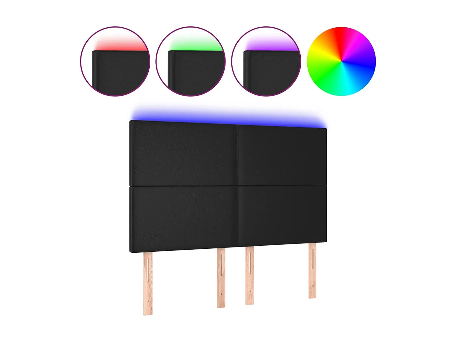 Hoofdbord LED 144x5x118/128 cm kunstleer zwart