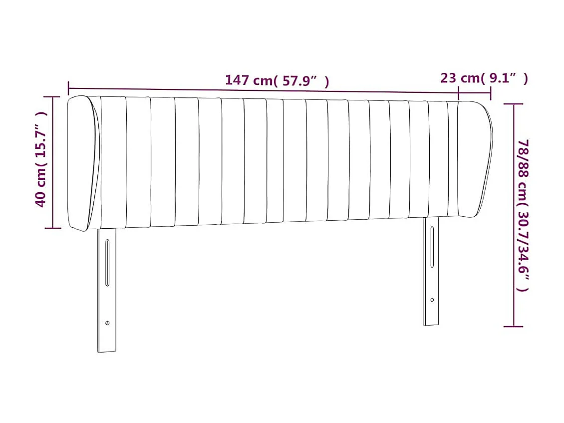 Hoofdbord met randen 147x23x78/88 cm fluweel donkerblauw