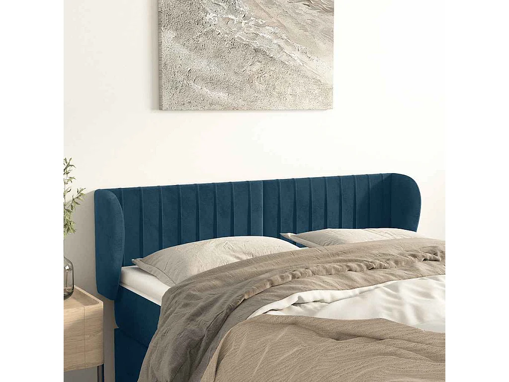 Tête de lit avec oreilles Bleu foncé 147x23x78/88 cm Velours