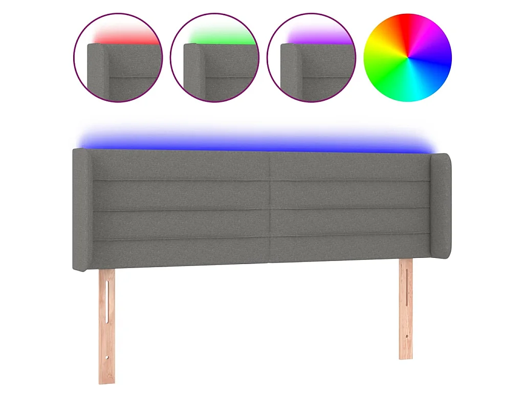 Testiera a LED Grigio Scuro 147x16x78/88 cm in Tessuto