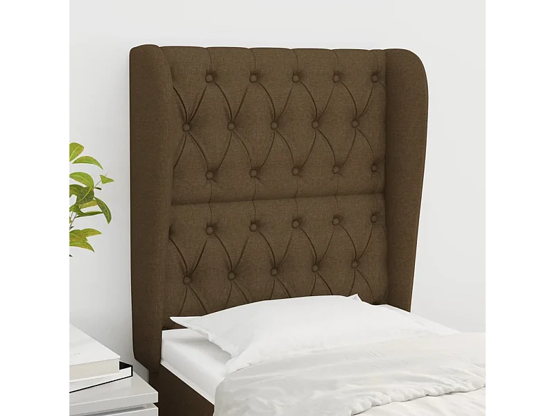 Tête de lit avec oreilles Marron foncé 83x23x118/128 cm Tissu