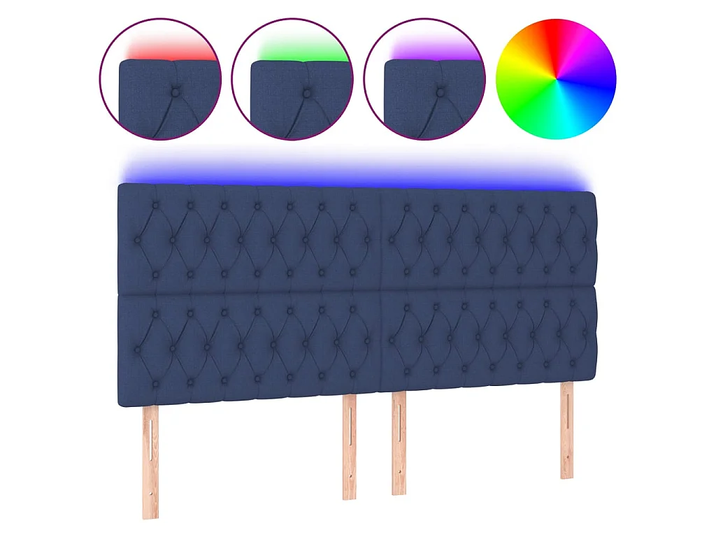 Cabeceira de cama c/ luzes LED tecido 180x7x118/128 cm azul