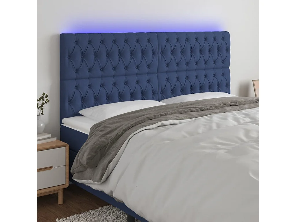 Cabeceira de cama c/ luzes LED tecido 180x7x118/128 cm azul