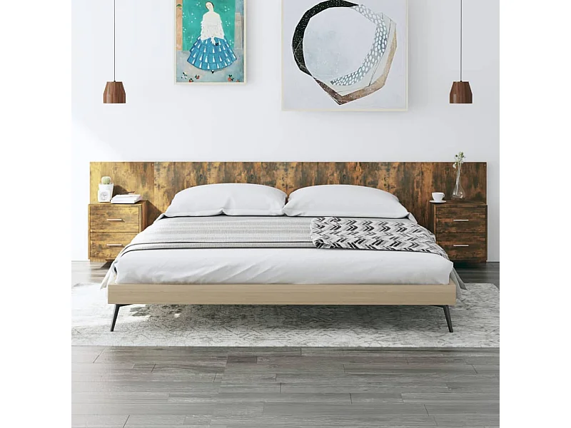 Cabecero de cama y mesitas madera contrachapada roble ahumado