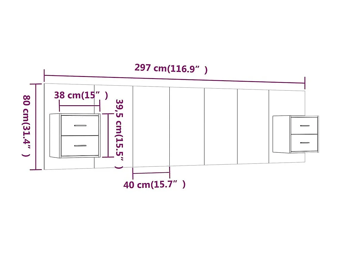 Hoofdbord met kastjes bewerkt hout gerookt eikenkleurig