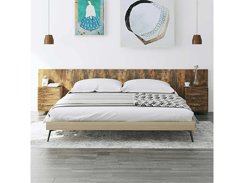 Hoofdbord met kastjes bewerkt hout gerookt eikenkleurig