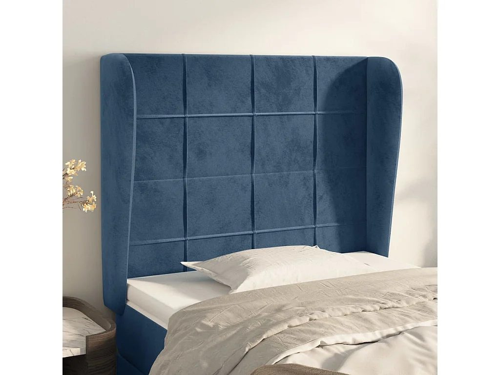 Tête de lit avec oreilles Bleu foncé 103x23x118/128 cm Velours