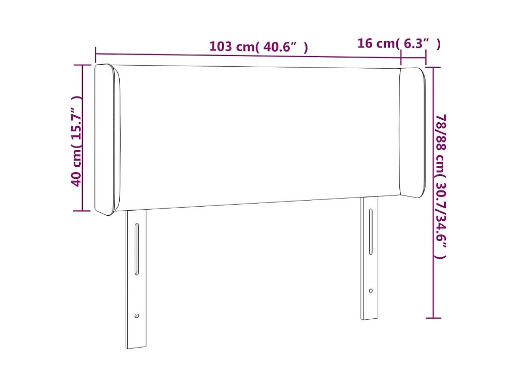 Hoofdbord met randen 103x16x78/88 cm kunstleer crèmekleurig