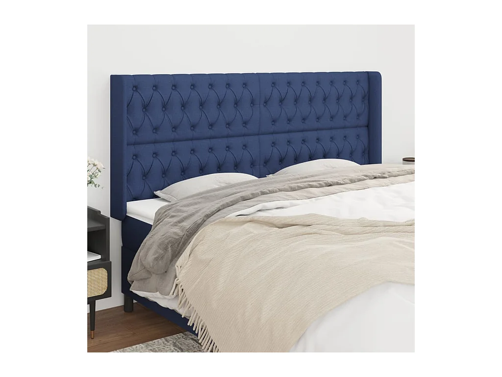 Tête de lit avec oreilles Bleu 183x16x118/128 cm Tissu