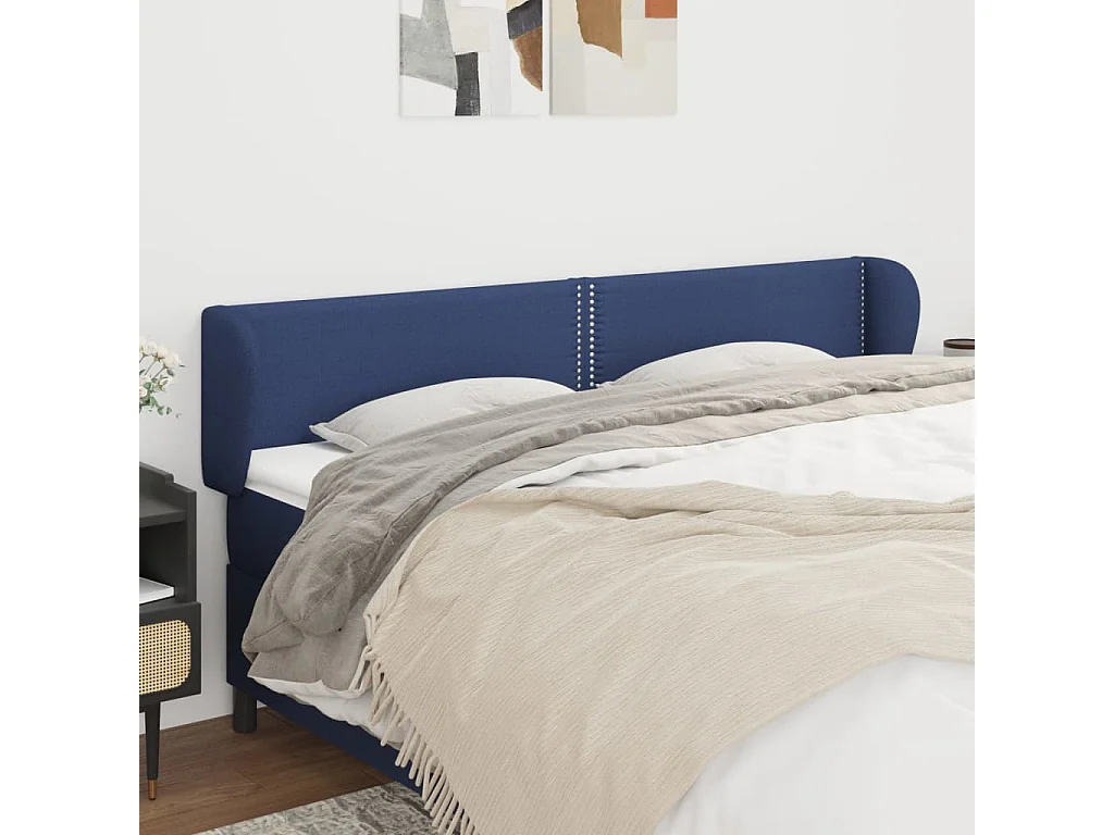 Tête de lit avec oreilles Bleu 203x23x78/88 cm Tissu