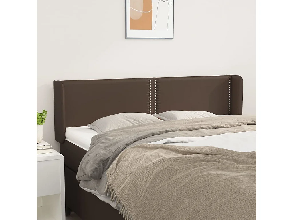 Cabeceira cama c/ abas couro artificial 147x16x78/88cm castanho