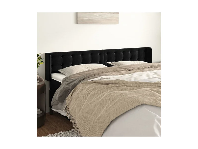 Hoofdbord met randen 163x16x78/88 cm fluweel zwart