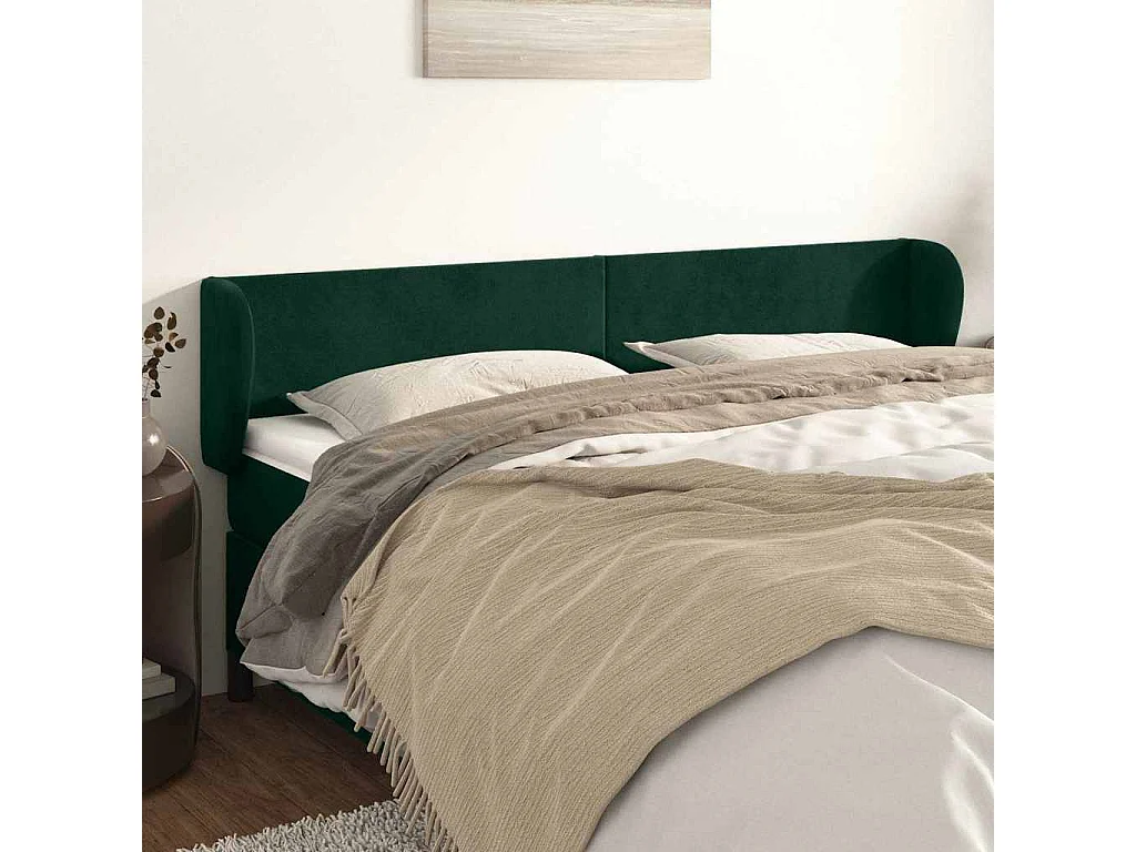 Hoofdbord met randen 203x23x78/88 cm fluweel donkergroen