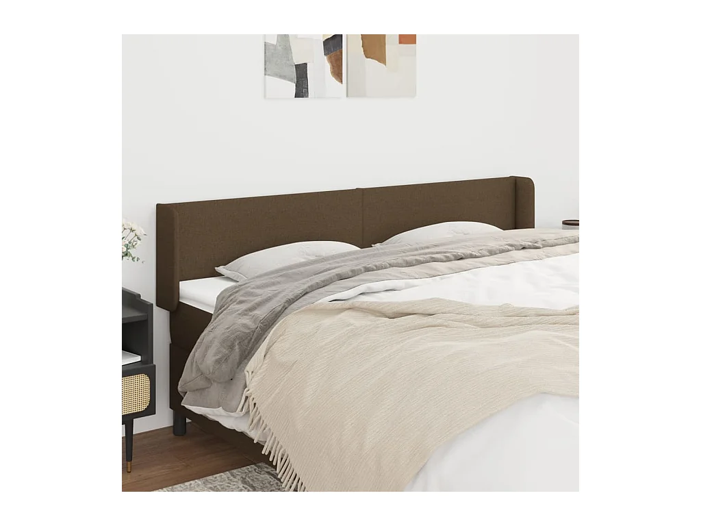 Tête de lit avec oreilles Marron Foncé 203x16x78/88 cm Tissu
