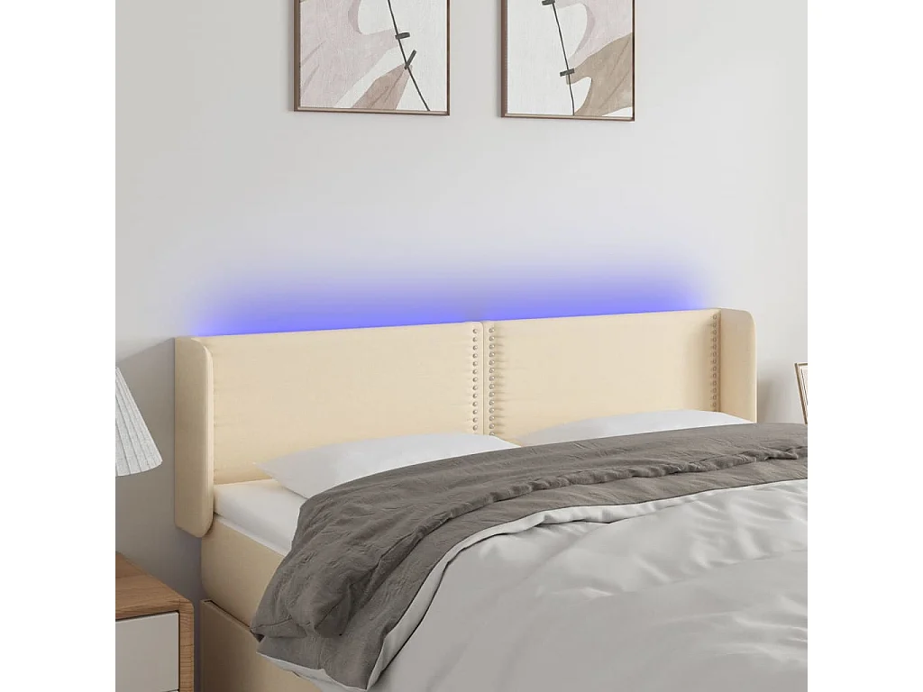 Hoofdbord LED 147x16x78/88 cm stof crèmekleurig