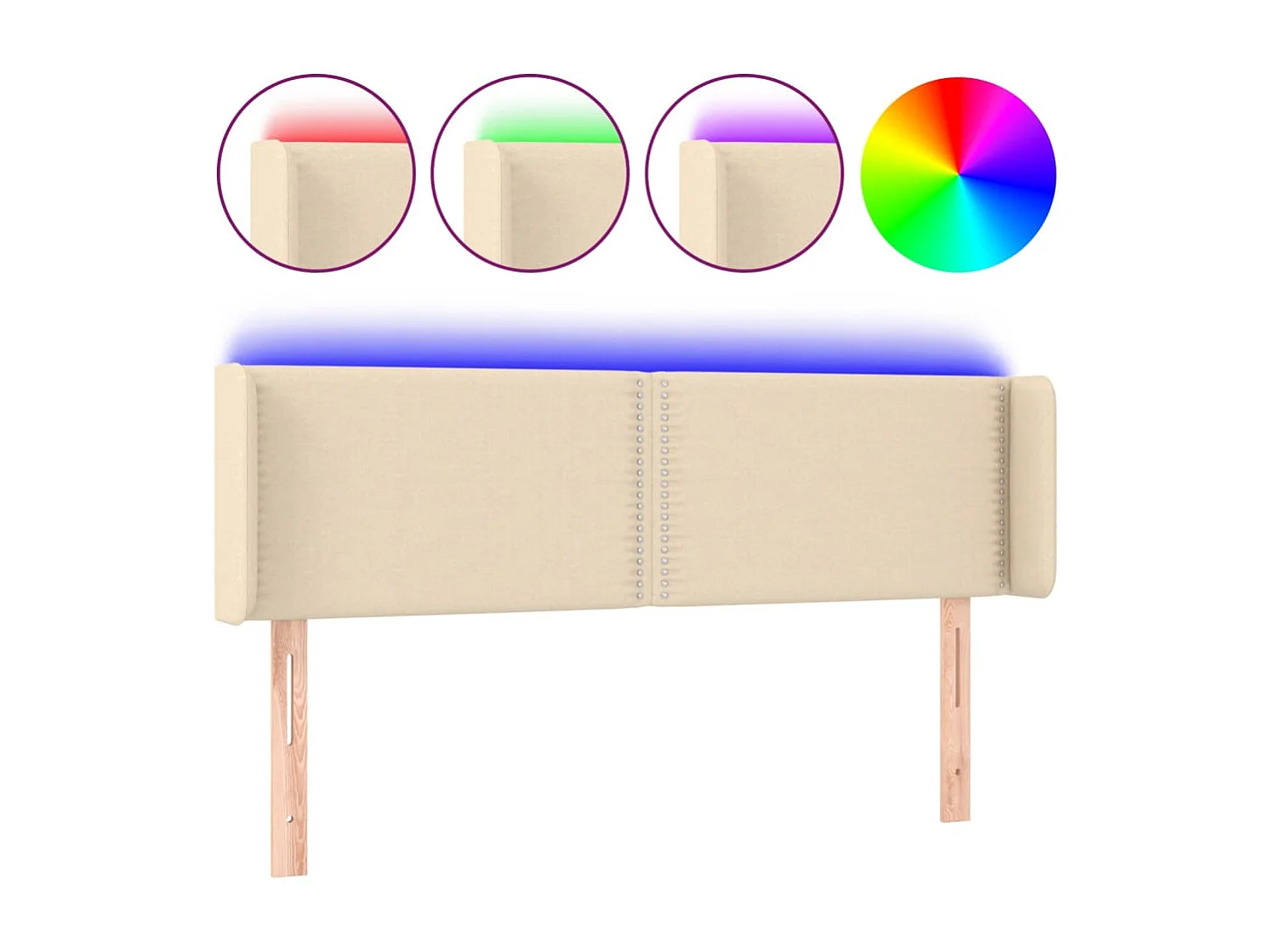 Hoofdbord LED 147x16x78/88 cm stof crèmekleurig