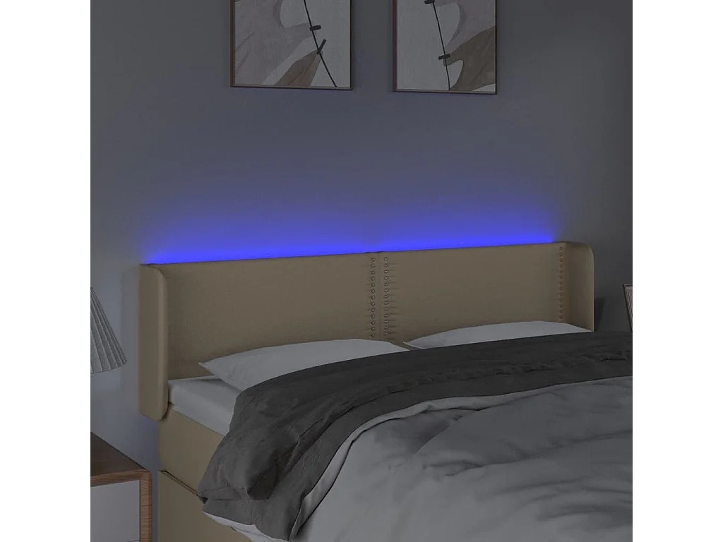 Hoofdbord LED 147x16x78/88 cm stof crèmekleurig