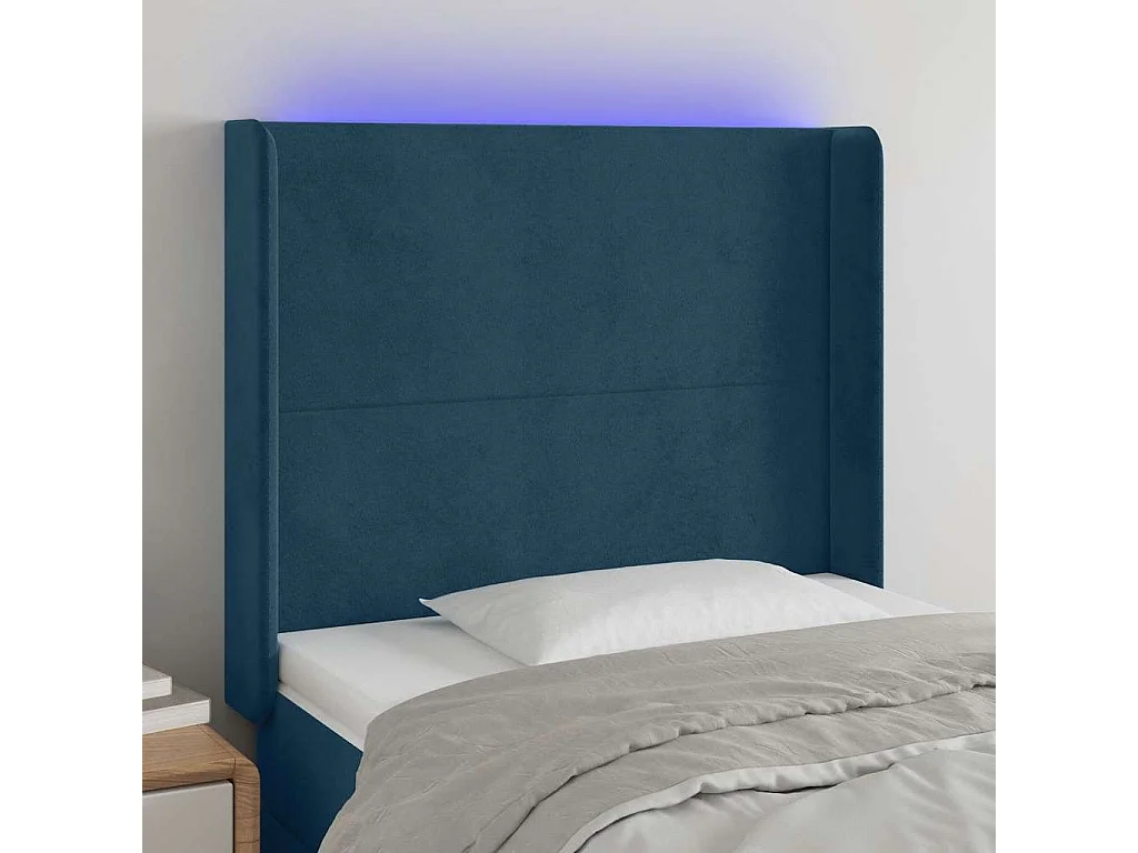 Tête de lit à LED Bleu foncé 103x16x118/128 cm Velours