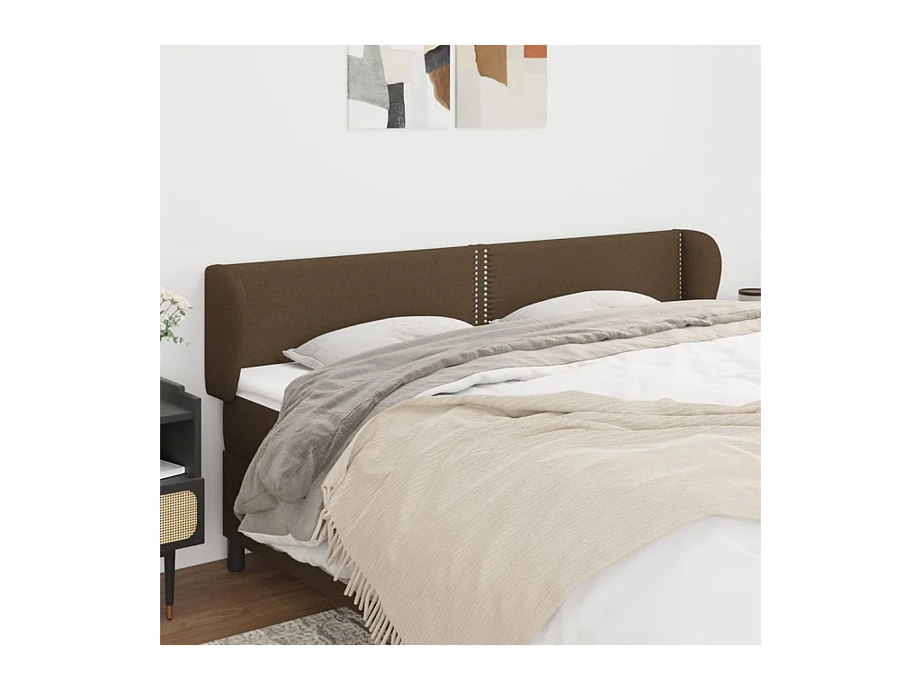 Tête de lit avec oreilles Marron foncé 203x23x78/88 cm Tissu